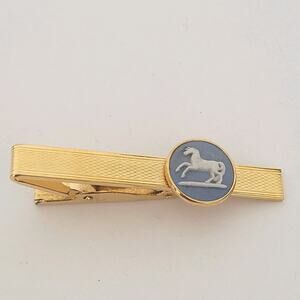Wedgwood Gold Blue Tone Tie Bar with Jasper Horse Cameo Vintage